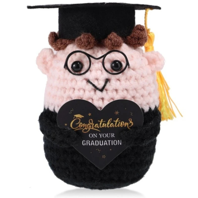 Graduation Season Handmade Crocheted PhD Doll - Positive Mood Plush Toy, Cute Emotional Companion, Graduation Gift for Studen