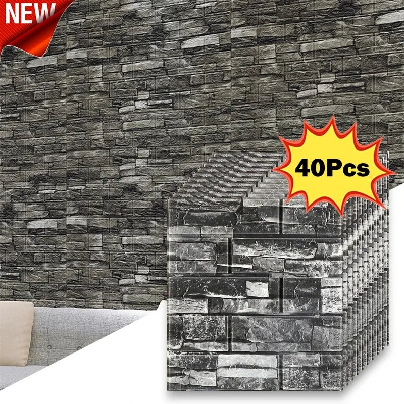 40Pcs 38.5X35cm Imitation Brick Wallpaper Self-adhesive Waterproof Moisture-proof Living Room Background Bedroom Wall Decorat