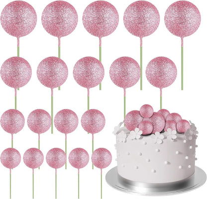 20-Piece Mini Balloon Cake Topper Decorations with Gold Ball Picks - Festive Cake Decor for Celebrations - Glitter Pink