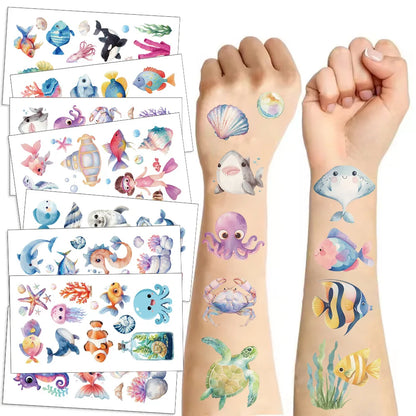 10 Sheets Sea Animals Tattoo Sticker Temporary Fake Tattoo Arm Hands Body Waterdichte Tatouages Pour Gift Kids Toys - 10pcs