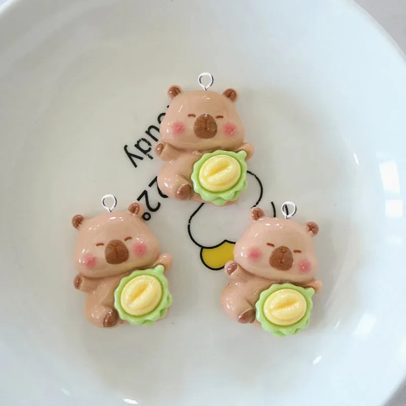 10pcs Cute Animals Capybara Resin Floating Charms Kawaii Fruit Grape Pendant Flatback for Jewelry Making Findings Diy Earring