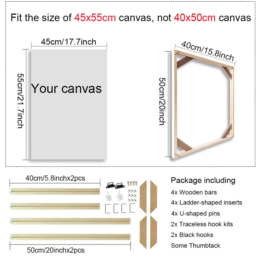 Various Sizes Canvas Frame Wooden Frames Natural Wooden Photo Oil Painting Canvas Diamond Painting Frames Canvas Wood Wall Fr