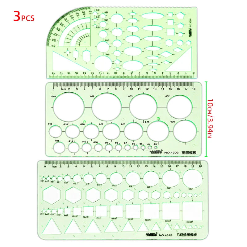 Circle Template Measurement Geometry Ruler Geometric Drawing Template Ruler Scale Drawing Shape Office and School Building 3P