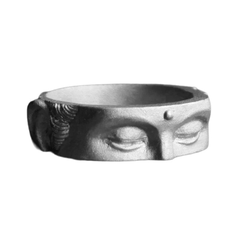 Allergy Free Rings Adjustable Buddhas Half Face Shaped Open Rings Buddhist Finger Rings Ornament Handmade Jewelry - Silver