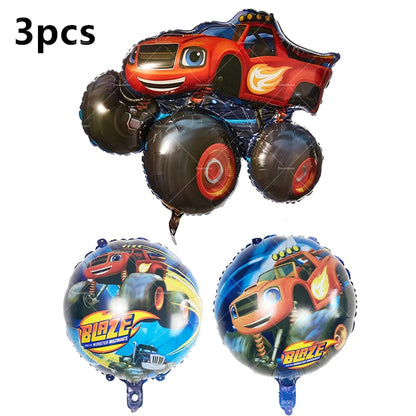 Blaze Monster Balloons Machines Race Car Happy Birthday Banner Party Decoration Cake Topper Disposable Tableware Background B