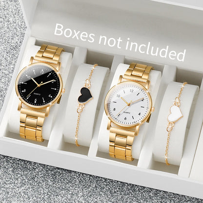 2/4PCS Fashion Arabic Dial Women Watches Simple Quaretz Wristwatch with Bracelets Set Reloj Mujer（Without Box） - 4PCS Set Wit