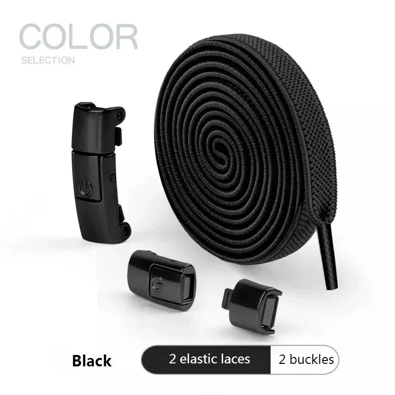 8MM No Tie Shoe Laces Press Lock Shoelaces Without Ties Elastic Laces Sneaker Kids Adult Widened Flat Shoelace for Shoes - Bl