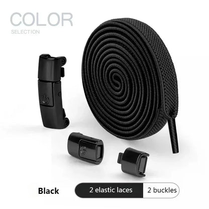 8MM No Tie Shoe Laces Press Lock Shoelaces Without Ties Elastic Laces Sneaker Kids Adult Widened Flat Shoelace for Shoes - Bl