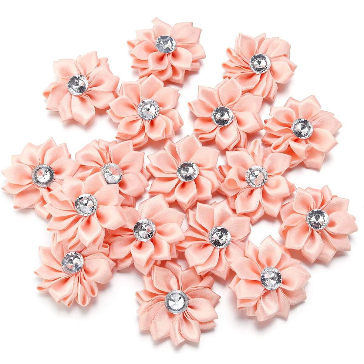 20pcs/lot 40mm Mini Inlaid Rhinestones Small Handmade DIY Satin Ribbon Flowers Head Decorate Clothing Supplies Accessories - 