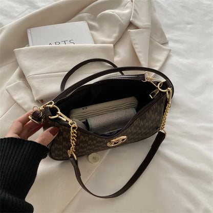 Vintage Style Handbag Crossbody Bag, Gold Letter 'M' Design Pu Leather Shoulder Messenger Bag, Synthetic Leather Tote Bag, Pu