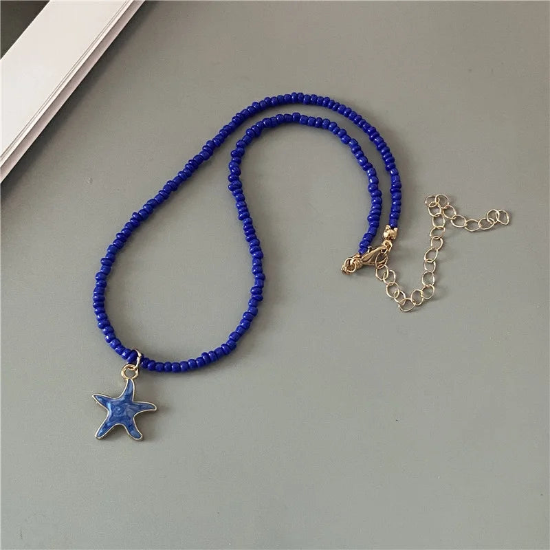 Spring Summer Necklace for Women Girl Cute Romantic Starfish Short Neck Jewelry Party Wedding Necklace - B