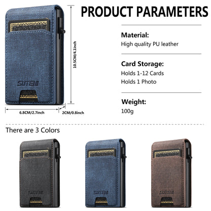 Push-out Card Faux Leather Card Holder Wallet Holder Large Capacity Can Hold 1-12 Cards 1 Photo Black/Brown/Blue