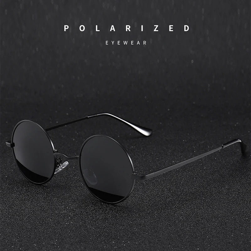 Retro Vintage Round Polarized Sunglasses Men Brand Designer Sun Glasses Women Alloy Metal Frame Black Lens Eyewear Driving UV