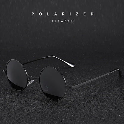 Retro Vintage Round Polarized Sunglasses Men Brand Designer Sun Glasses Women Alloy Metal Frame Black Lens Eyewear Driving UV