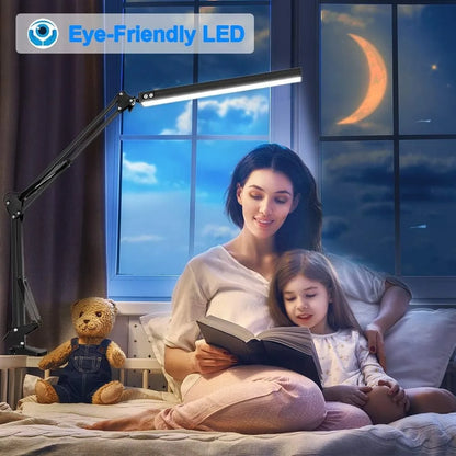 LED Folding Metal Desk Lamp Clip on Light Clamp Long Arm Diming Table Lamp 3 Colors Adjustable For Living Room Reading Comput