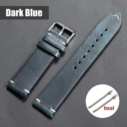 18mm 20mm 22mm Vintage Oil Wax Leather Watchband 19mm 21mm 24mm Universal Stitching Cowhide Strap for Seiko for Omega Watch B