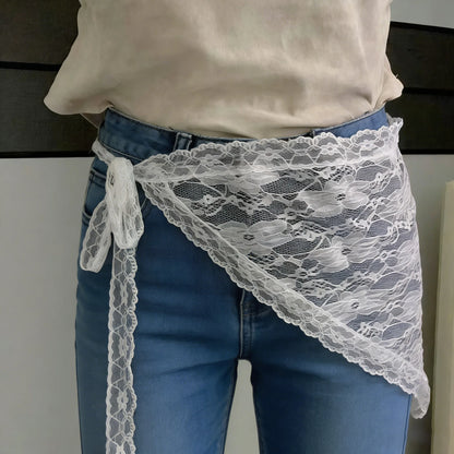 2025 ! Y2K Women Lace Tulle Bandage Skirt Stacked Lace Half Skirt Layering Small Butt Curtain Flower Triangle Hair Scarf - Ne