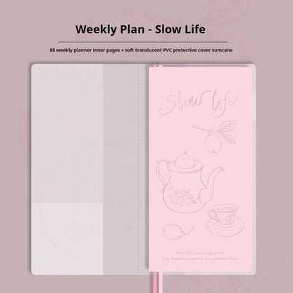 Kinbor Original Undated Weekly Planner, Illustrated Hardcover Journal with Two Pages Per Week, Portable To-Do List Notebook S