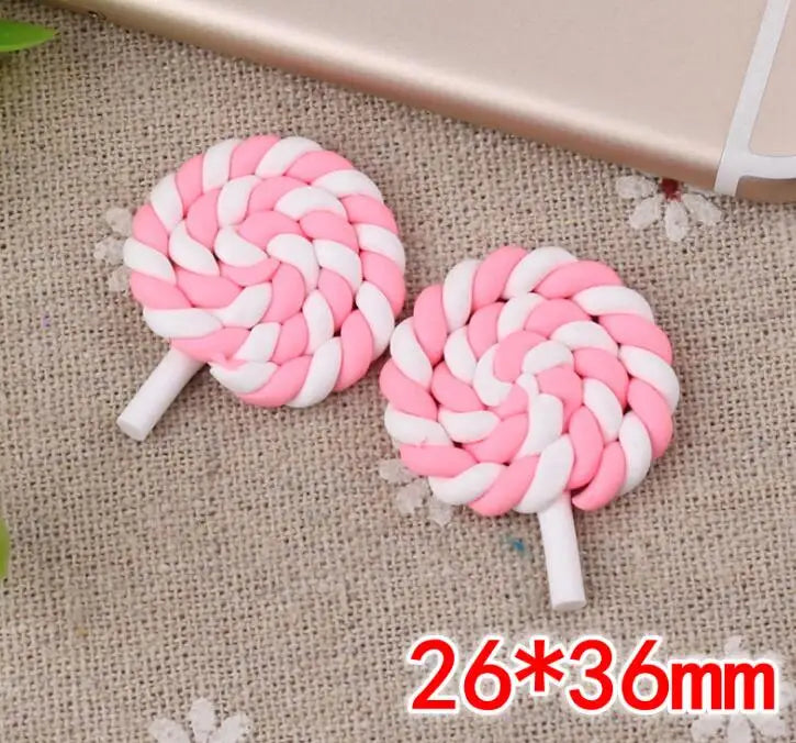 10pcs /lot Beauty Kawaii Rainbow lollipop Candy Polymer Clay Cabochons Flatback For DIY Phone Decoration - 15