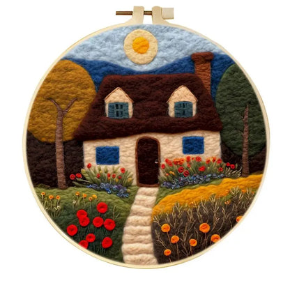 PhotoCustom Diy Felting Kit Wool Felting Painting With Complete Kit House Landscape Wool Needle Felt Picture Kit Felt Craft N
