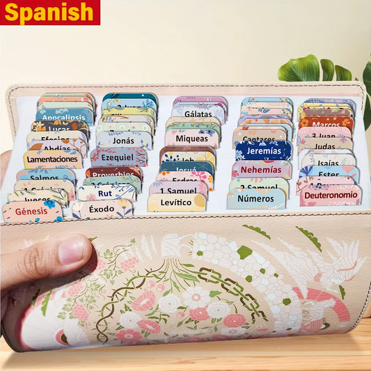 Spanish Bible Tabs, 75 Tabs, Pastel Bloom Theme, Laminated Bible Tabs for Women and Men, Bible Tabs in Spanish, Bible Tabs Sp