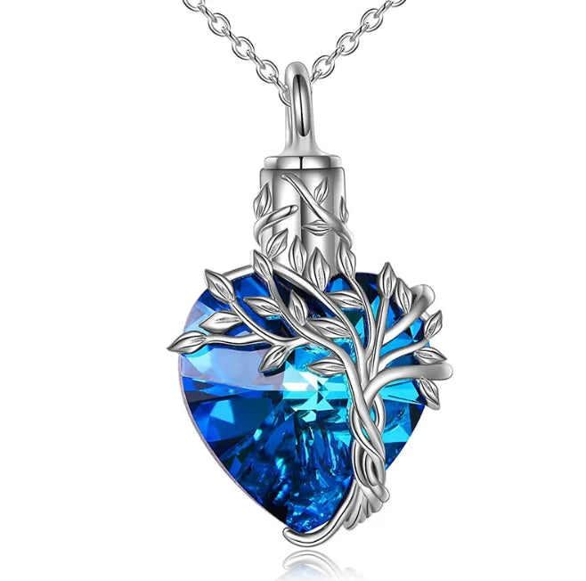 Cremation Jewelry Tree of Life Urn Necklace for Ashes with Crystal Memorial Keepsake Jewelry w/Funnel Filler Gifts for Women