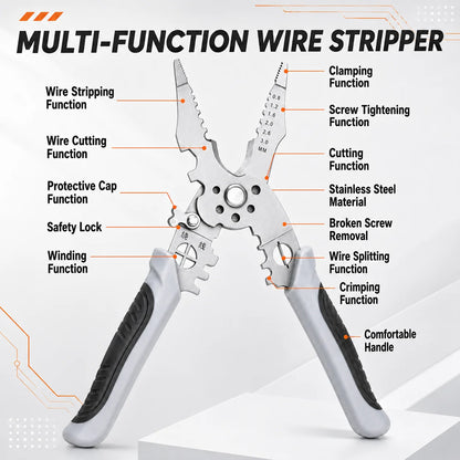 8.5 Inch Multi Functional Industrial Wire Stripper Cutter Crimper Heavy Duty Stainless Steel Electrical Pliers Ergonomic Grip
