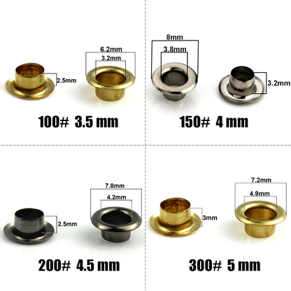 100sets 4mm Brass Eyelet with Washer Leather Craft Repair Grommet Round Eye Rings For Shoes Bag Clothing Leather Belt Hat