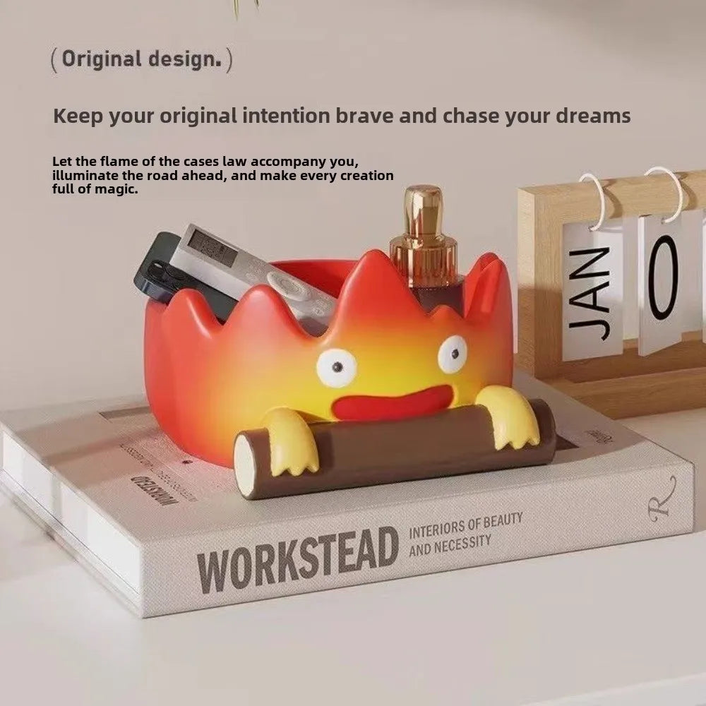 Resin Cartoon Calcifer Key Holder Cute Entryway Decor Creative Flame Statue Living Room Gift Home Ornament