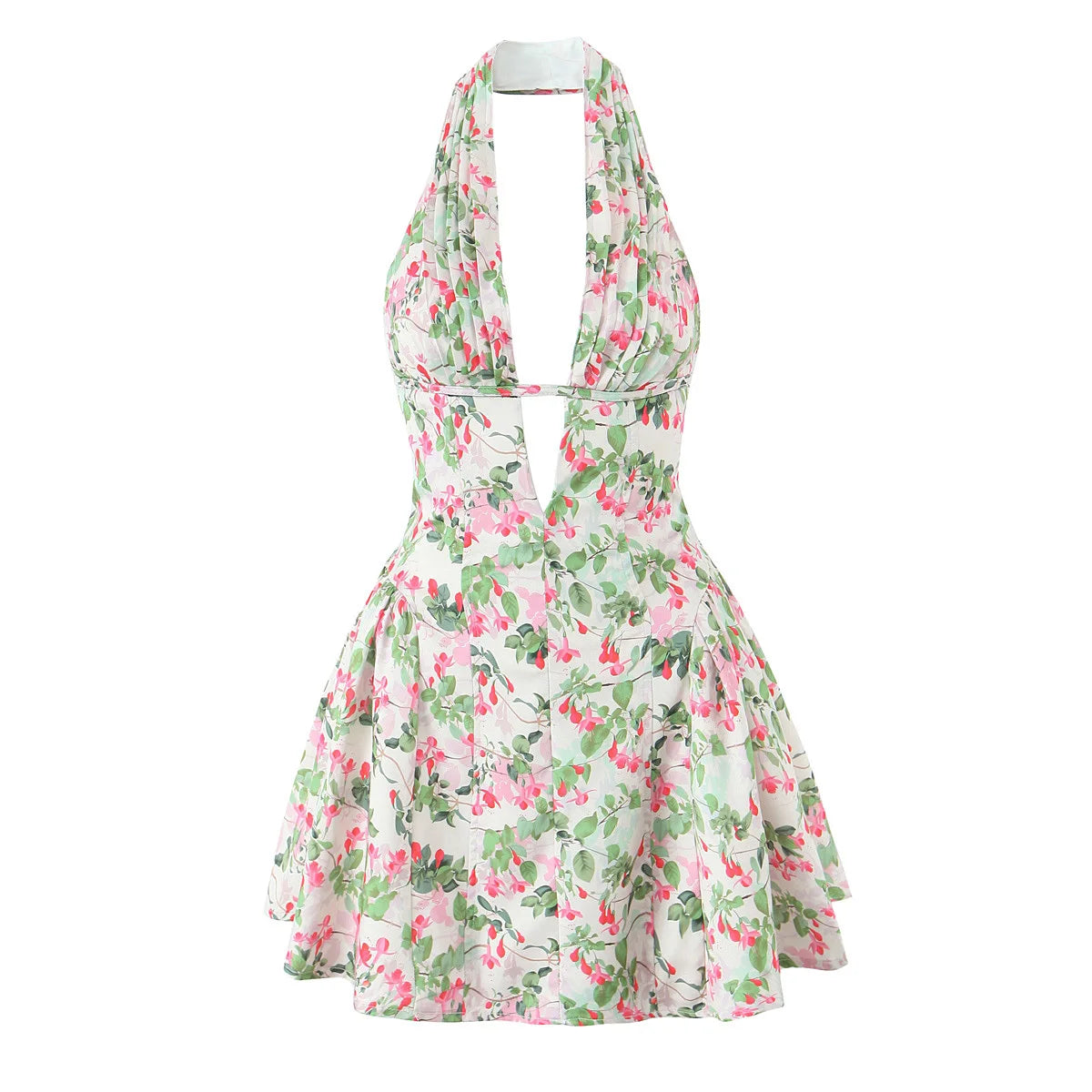 YENKYE French Style Retro Polka Dot Deep V Halter Dress Women Sexy Backless A-line Slim Sweet Elegant Mini Dresses Summer Rob