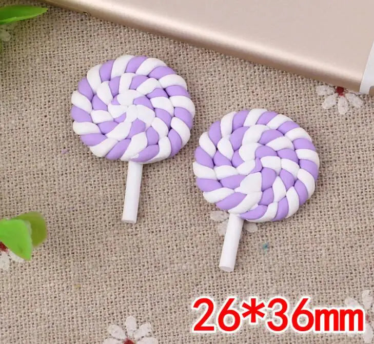 10pcs /lot Beauty Kawaii Rainbow lollipop Candy Polymer Clay Cabochons Flatback For DIY Phone Decoration - 14