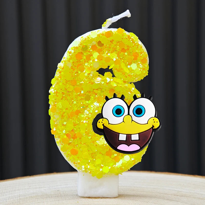 Cute SpongeBob Candle Anime Number 0-9 Kids Birthday Cake Decoration Supplies Cute Cartoon Party Accessories Supplies - A 6