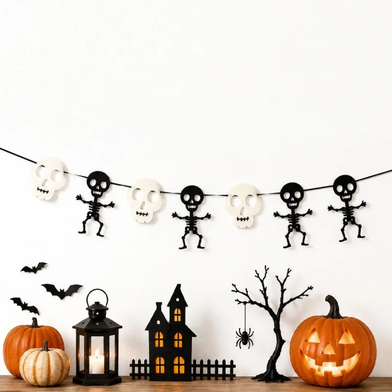 Halloween Felt Banner Garland Assorted Styles Hanging Bunting Flags for Party Home Wall Fireplace Mantel Decoration Supplies 