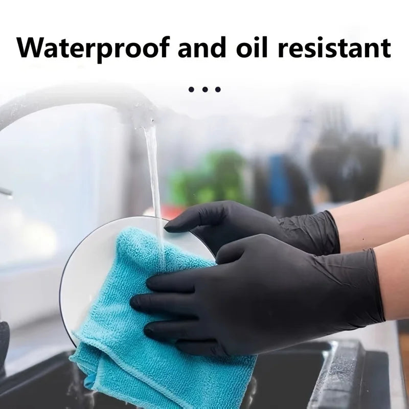 100/50/20PCS Black Nitrile Gloves Thickened Disposable Gloves for Cleaning Hairdressing Waterproof Dishwashing Tattoo Gloves