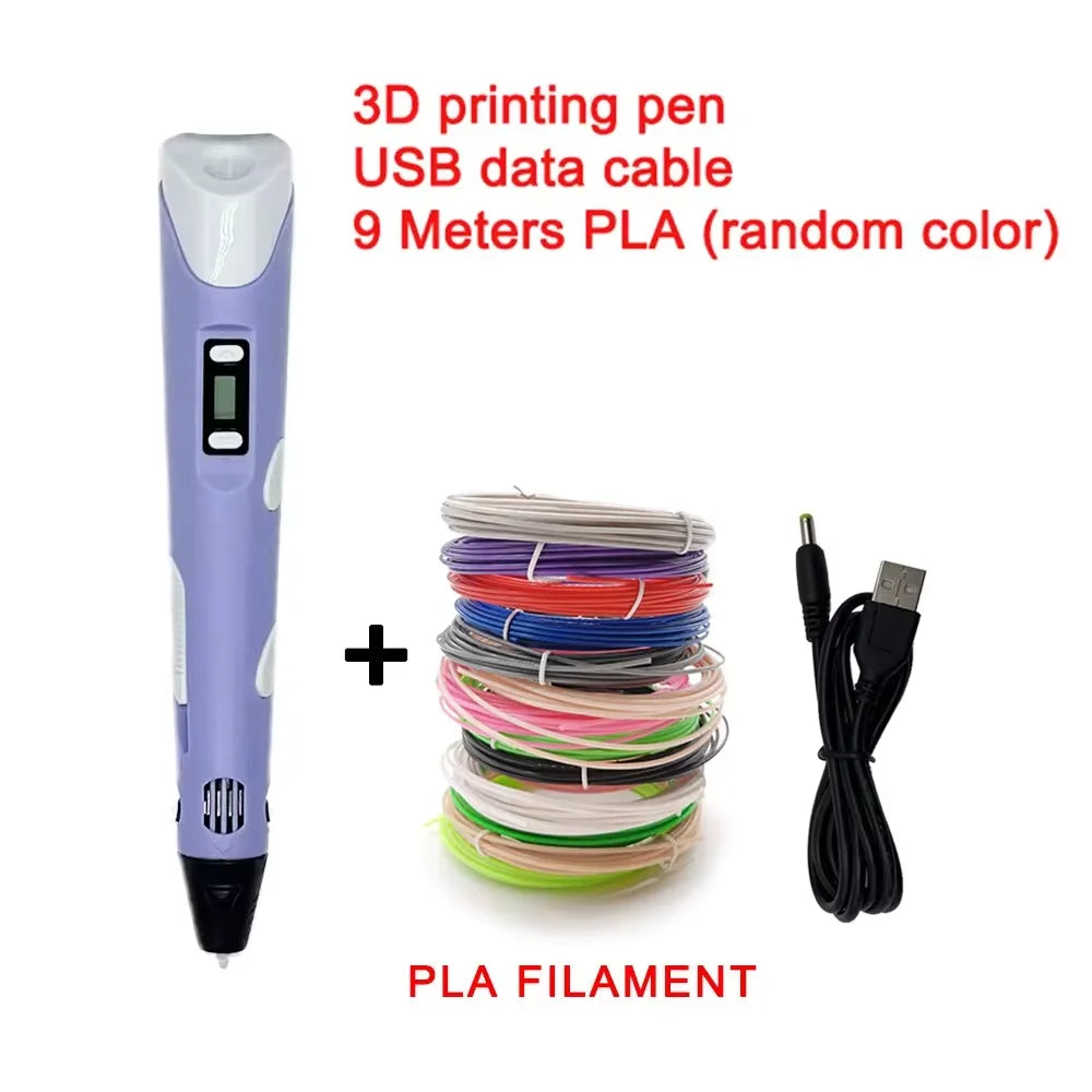 Electronic 3D Printing Pen with 9M PLA Consumables High-Temperature 3D Graffiti Tool Intelligent Toy Christmas Birthday Gift 