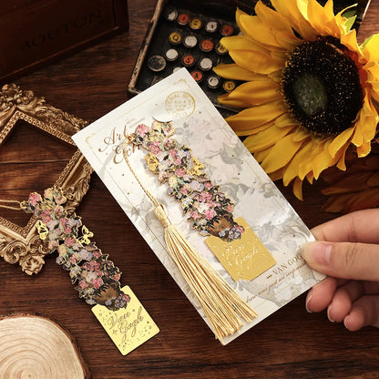 1 Pc Vintage Artistic Metal Bookmark, Hollow Painting Design With Long Tassel For Office Book Lovers Reading Gift Stationery 