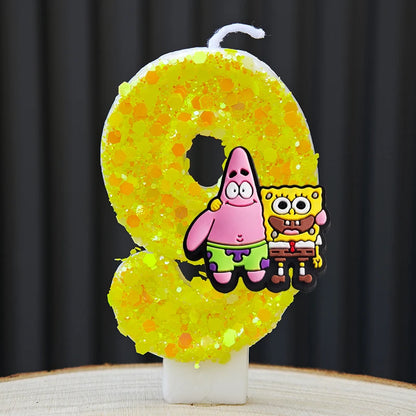 Cute SpongeBob Candle Anime Number 0-9 Kids Birthday Cake Decoration Supplies Cute Cartoon Party Accessories Supplies - B 9