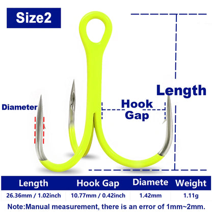FishTrip Fishing Treble Hook Fluorescent/Luminous Green Inline Treble Hook Saltwater Freshwater Fishing Lure Bait Triple Hook