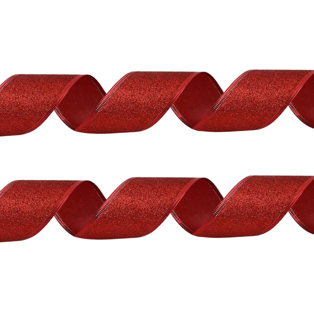 200cm*6.3cm Glitter Decorative Ribbons Red Silver Gold Ribbon With Iron Wire Christmas Decoration Ribbons for Crafts Bows - R