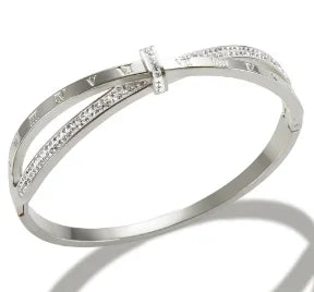 Fashion Simple Stainless Steel 3 Crystal Bracelet Bangle - B3 Silver