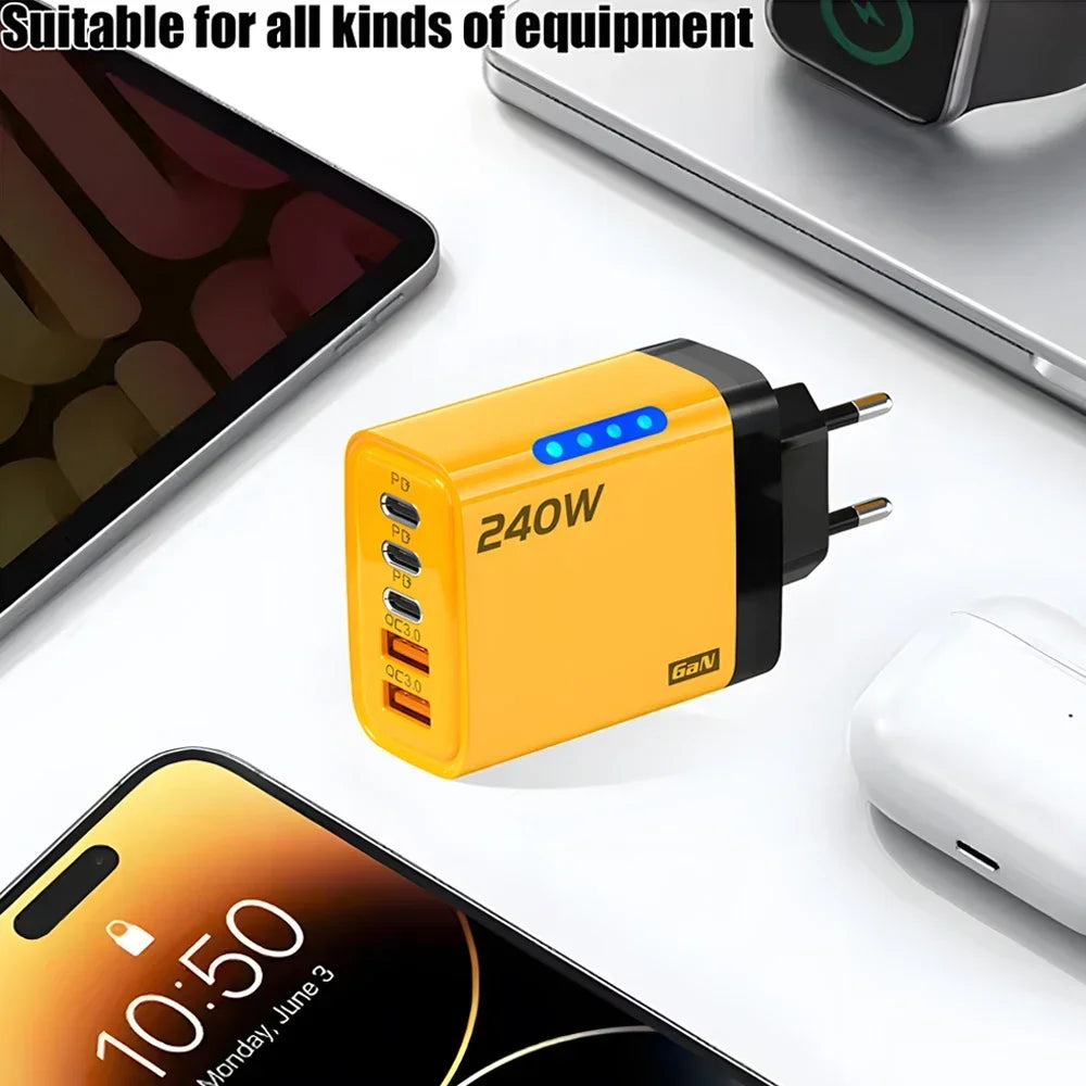 5 Ports USB C PD Charger Quick Charge 3.0 Type C USB Phone Chargers Fast Charging Adapter For iPhone 16 15 Samsung Xiaomi Hua
