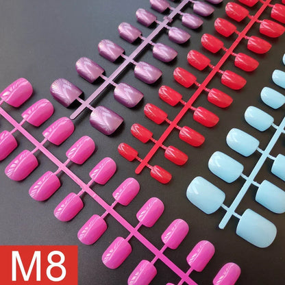 4 Sets/lot Mixed Colors False Nail Tips Short Full Cover Square Fake Nails Comfortable Multicolor Press On Nails Nail DIY - M