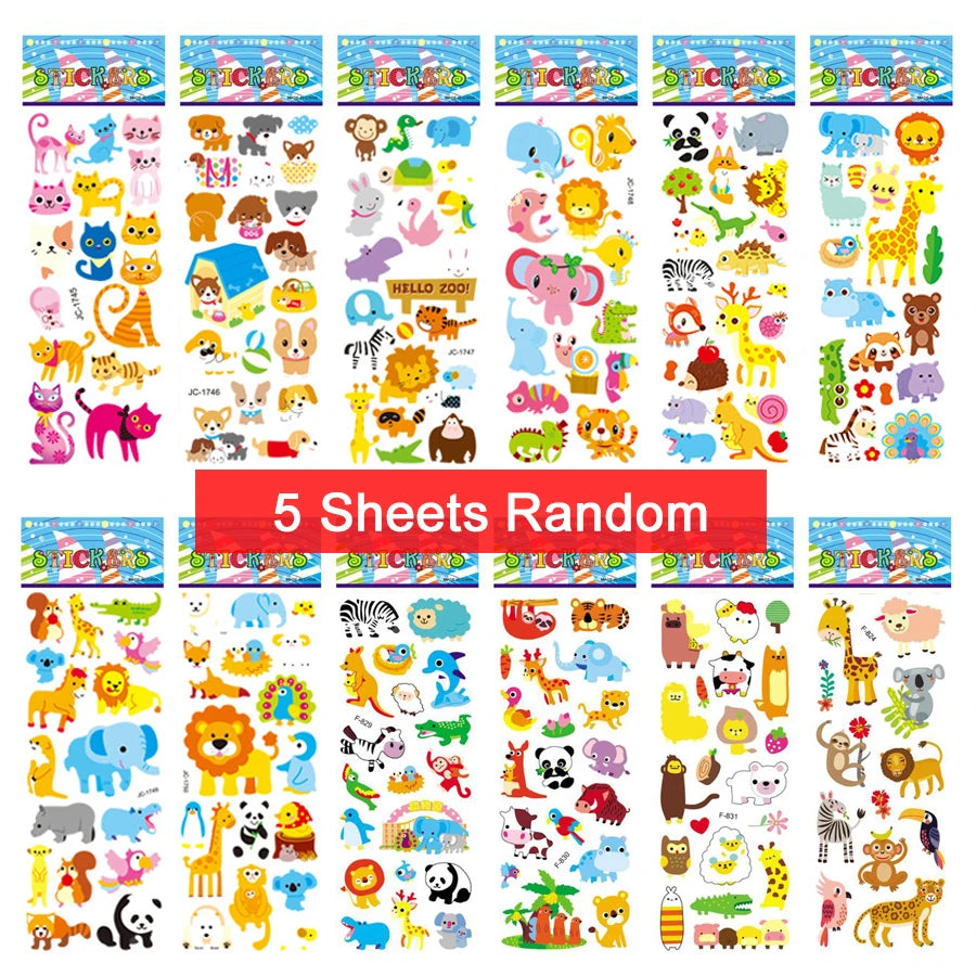5 Sheets Kids Stickers Puffy Stickers for Children Birthday Christmas New Year Gift for Girl Boy Scrapbooking Cartoon Sticker