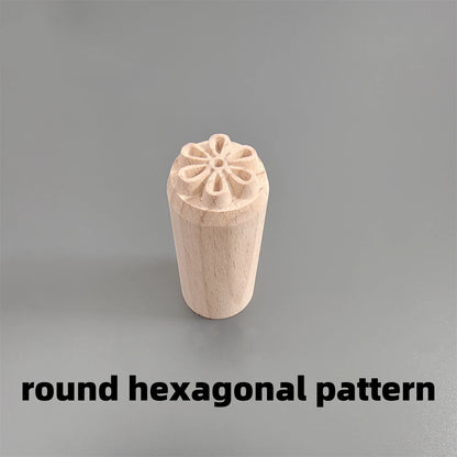 9 Patterns Wood Stamps DIY Wooden Clay Seal Set Round Pottery Tool Moon Cake Mantou Pasta Kitchen Food Seal Homemaking Tool 1