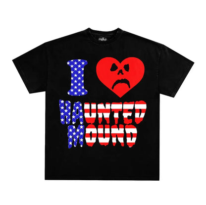 American Goth Haunted Mound Graphic T-shirt Printed Men Women Y2K Grunge Summer Short-sleeved Oversized T-shirt Streetwear To