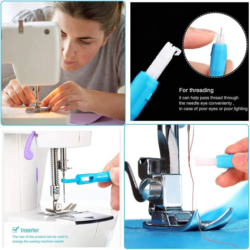 Sewing Needle Inserter Automatic Needle Threader Bodkin Threading Tool For Sewing Machine Holds Firmly Blue White