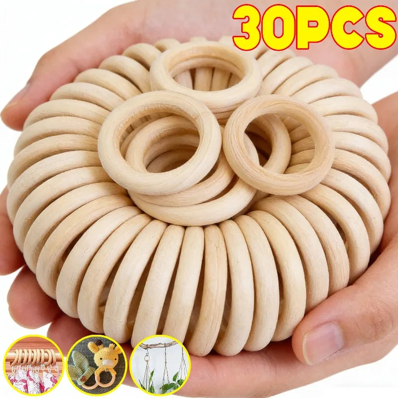 Unfinished Wood Rings Smooth Natural Wooden Ring Circles for Craft DIY Wood Hoops Jewelry Ornaments Connectors Jewelry Making
