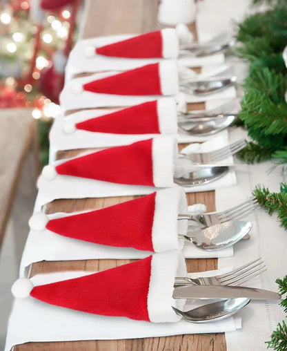 Merry Christmas Decoration 2025 Christmas Tableware Bag Holder Christmas Hat Fork Knife Cutlery Bag Christmas Ornament Decor