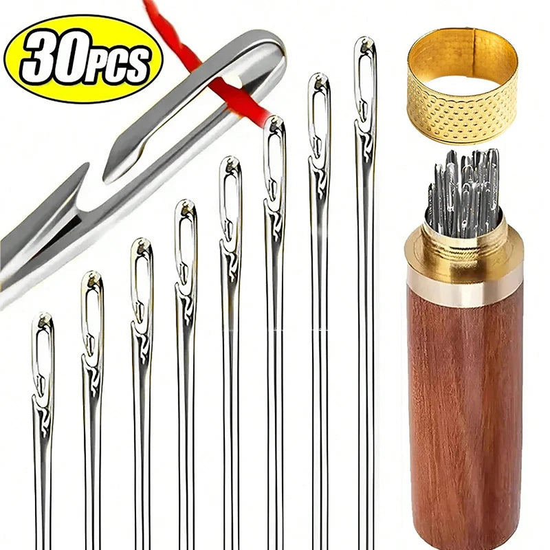 Side Hole Blind Sewing Needles Stainless Steel Elderly Needles Hand Sewing Stitching Pin DIY Home Self Threading Needle with 