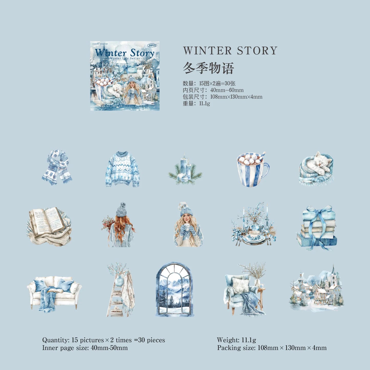 30sheets/lot Kawaii Stationery Stickers Winter Life Junk Journaling Decorative Mobile Scrapbooking for stickers - dongjiwuyu